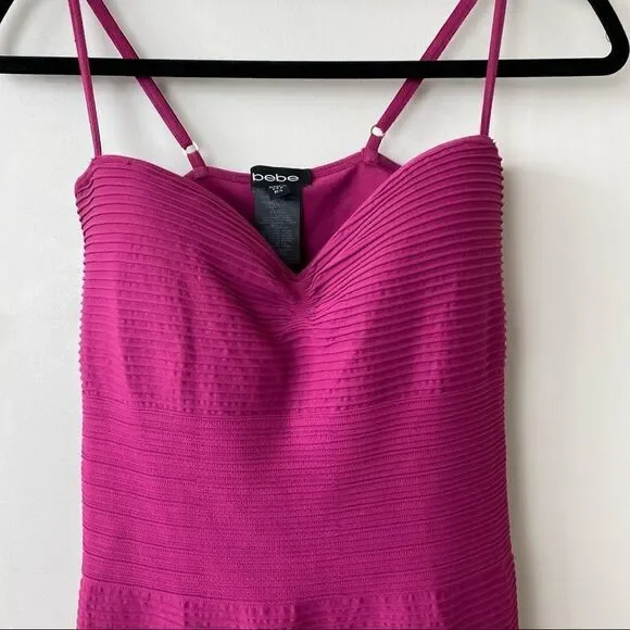 Bebe-Ribbed Deep Raspberry Party Mini Bodycon Dress (Medium/Large) - Picture 5 of 10